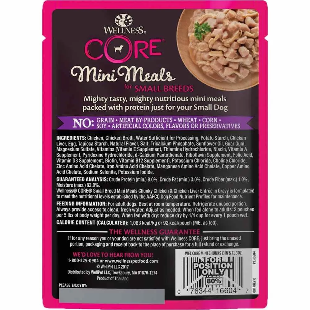 20% OFF: Wellness CORE Mini Meals Chunky Chicken & Chicken Liver Entree In Gravy Grain-Free Pouch Dog Food 3oz