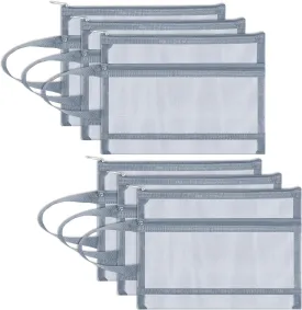 6 Pack Mesh Zipper Pouch Bags, Double Layer Nylon Pouch with Handle for Office Travel Organization (Grey, A5)