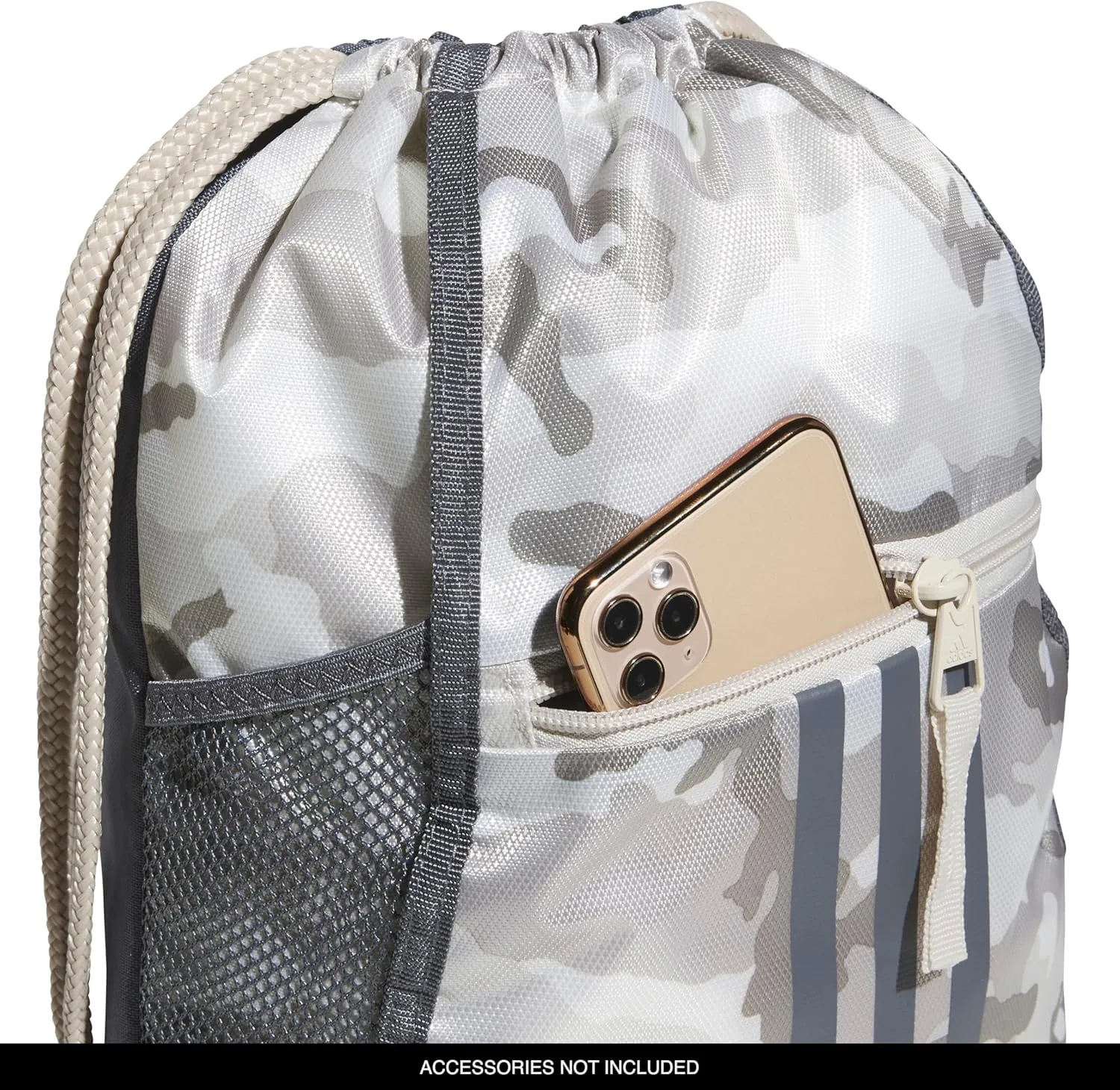 adidas Alliance Sackpack, Drawstring Backpack, Lightweight Small Gym Bag for Women and Men, Camouflage Wonder Beige/Onix Grey/Alumina Beige, One Size
