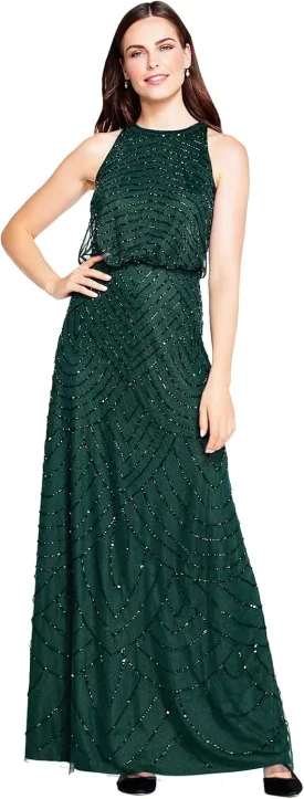 Adrianna Papell Women's Halter Art Deco Beaded Blouson Dress