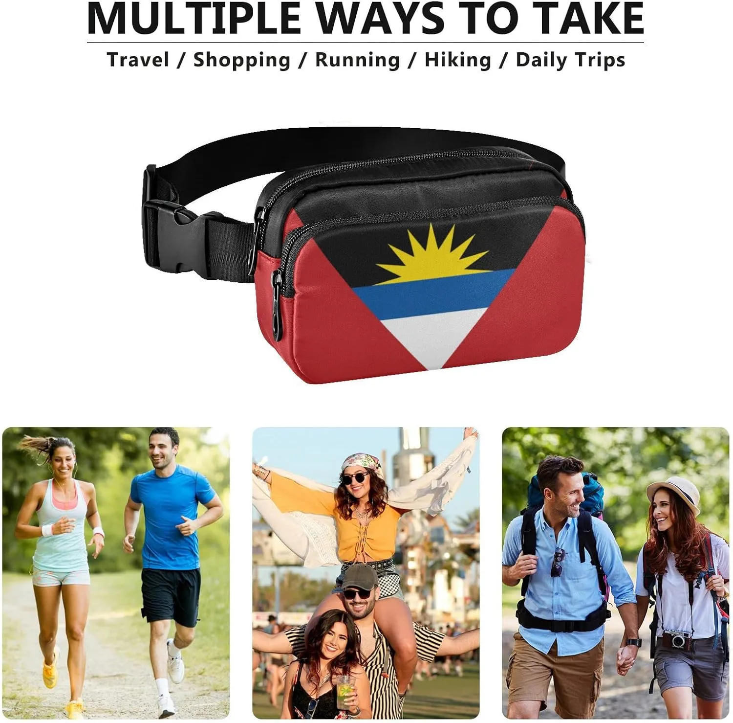 Antigua and Barbuda Flag Fanny Pack for Men Women,Crossbody Waist Bag Pack with Adjustable Strap Mini Belt Bag for Running Cycling