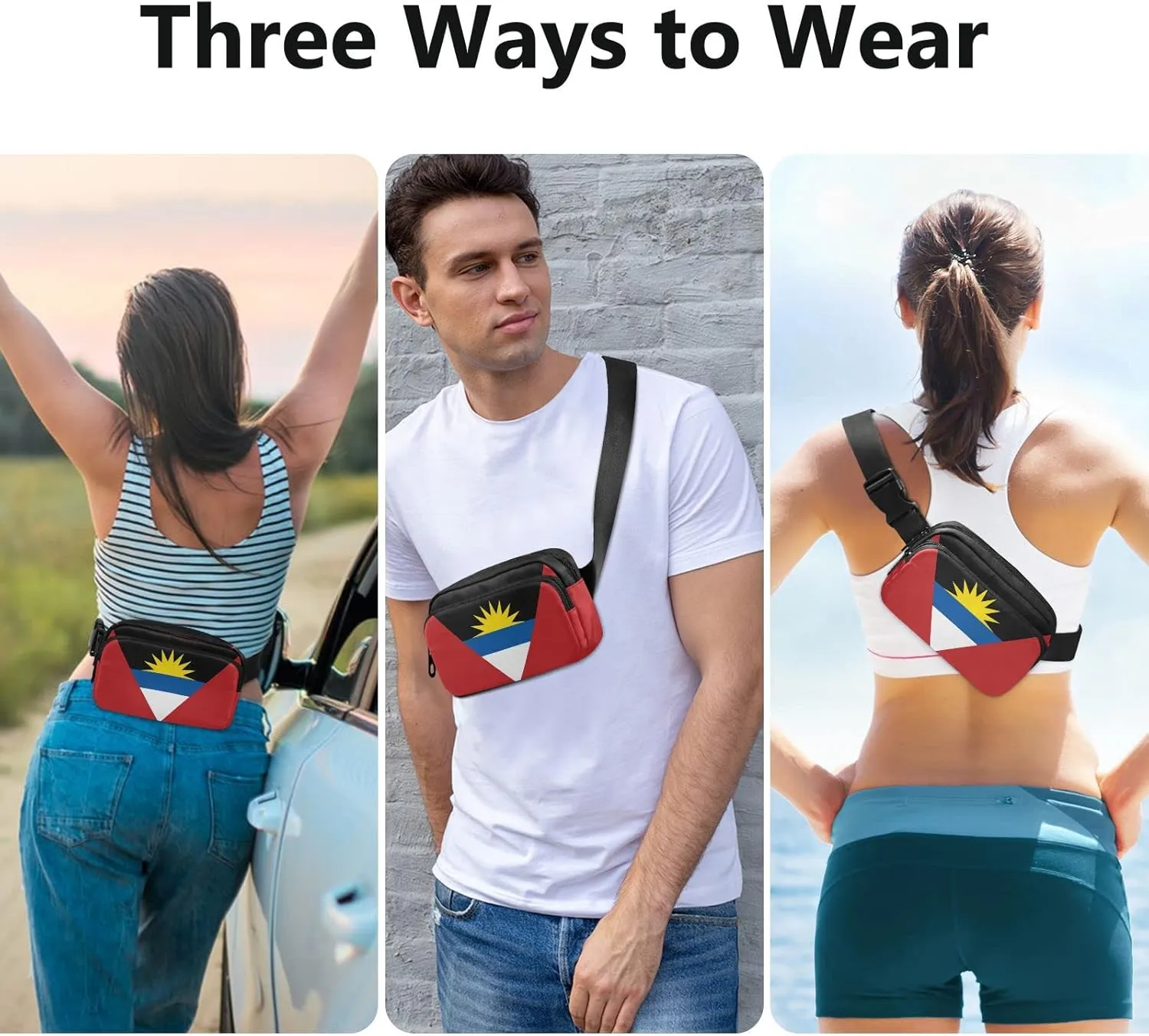 Antigua and Barbuda Flag Fanny Pack for Men Women,Crossbody Waist Bag Pack with Adjustable Strap Mini Belt Bag for Running Cycling