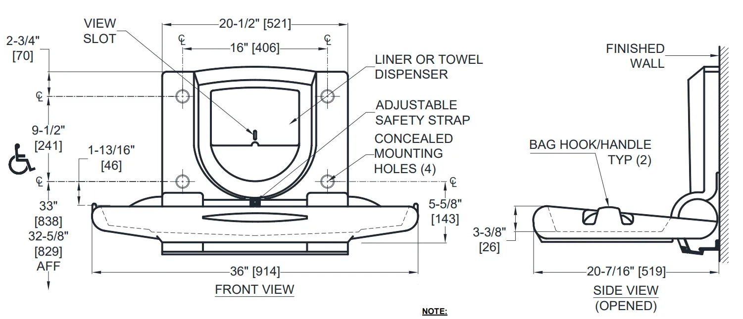 ASI 9012 Baby Changing Station - Horizontal, Surface Mounted