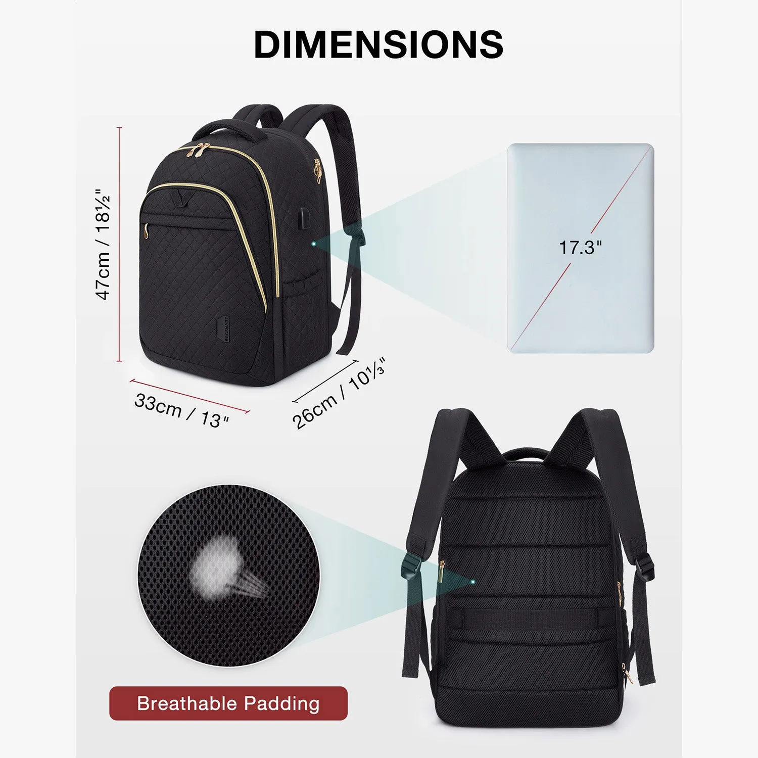 Bonchemin 15.6 inch Laptop Backpacks with USB Charging Port