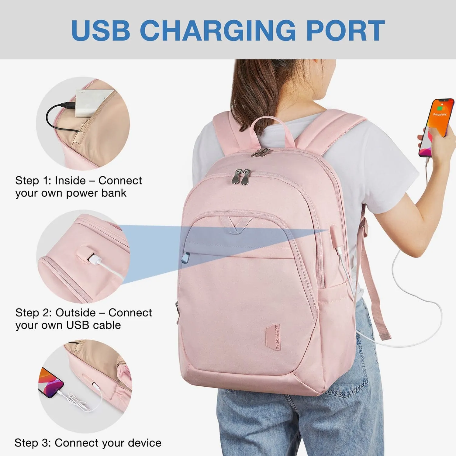 Bonchemin 15.6 inch Laptop Backpacks with USB Charging Port