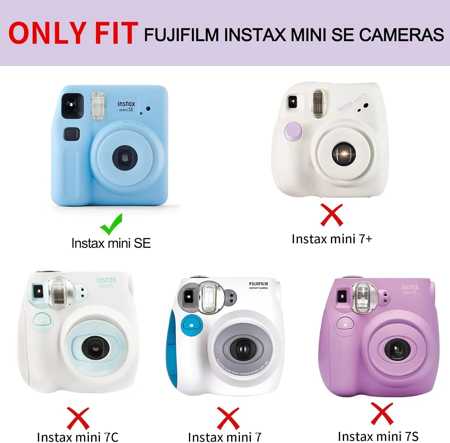 CAIYOULE Silicone Case for Instax SE, Protective Camera Case for Fujifilm Instax SE with Adjustable Shoulder Strap and Mini Magnetic Photo Bag x 5, No Camera (Pink)
