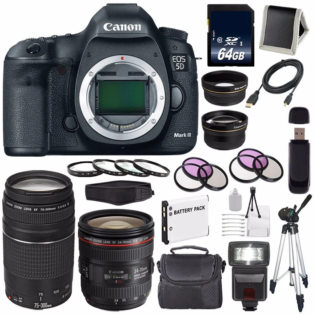 Canon EOD 5D III Digital Camera International Model   Canon EF 24-70mm f/4L is USM Lens   Canon EF 75-300 III Pro Bundle