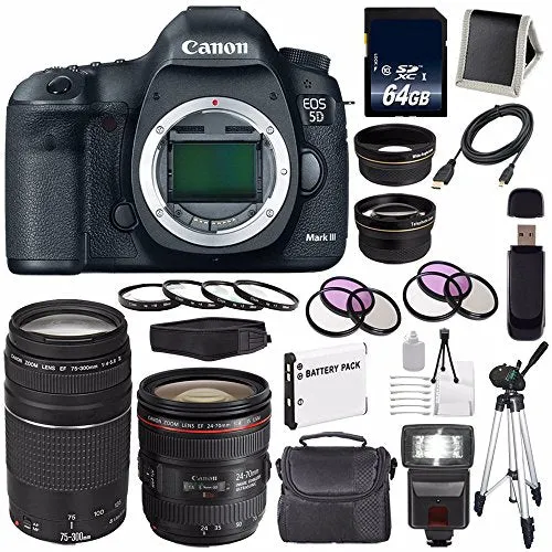Canon EOD 5D III Digital Camera International Model   Canon EF 24-70mm f/4L is USM Lens   Canon EF 75-300 III Pro Bundle