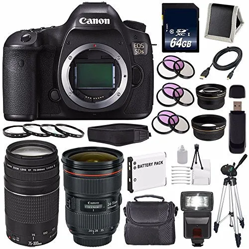 Canon EOS 5DS DSLR Camera (International Model) 0581C002   Canon EF 24-70mm f/2.8L II USM Lens   Canon EF 75-300 III  LP
