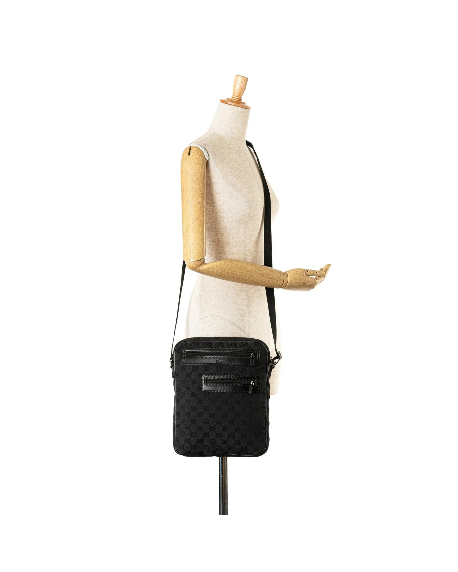 Canvas Crossbody Bag with Leather Trim and Adjustable Strap