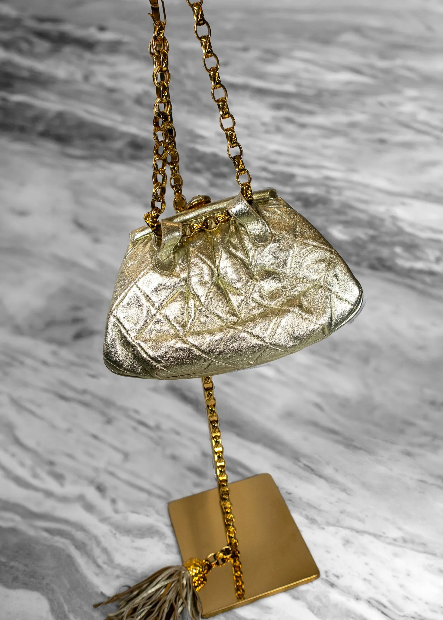 Chanel Vintage Gold Leather Tassel Belt Bag