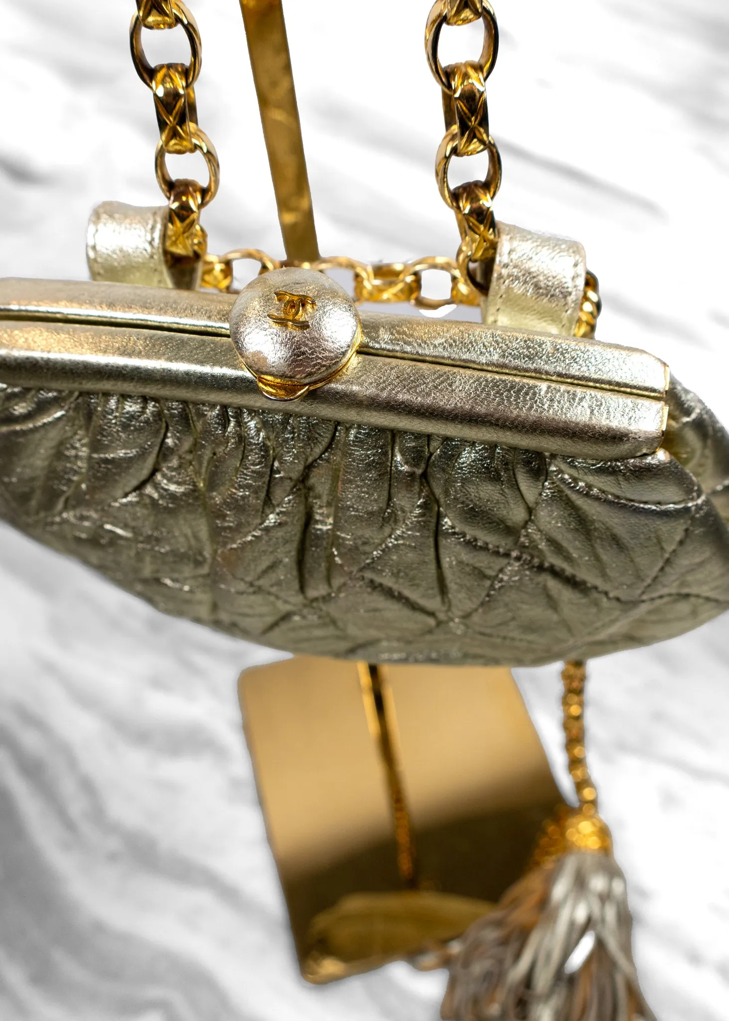 Chanel Vintage Gold Leather Tassel Belt Bag
