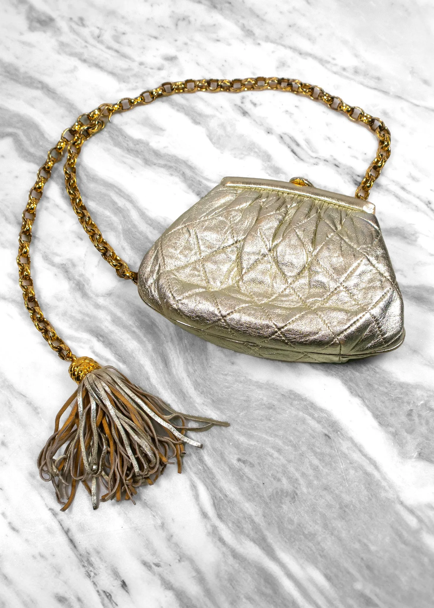 Chanel Vintage Gold Leather Tassel Belt Bag