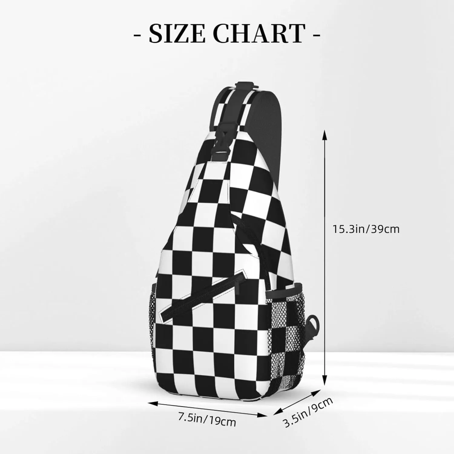 Checkered Sling Bag for Women Crossbody Bag Checkerboard with Black and White Squares Sling Backpack for Men Abstract Geometric Pattern Shoulder Bag Gym Sports Travel Hiking Daypack