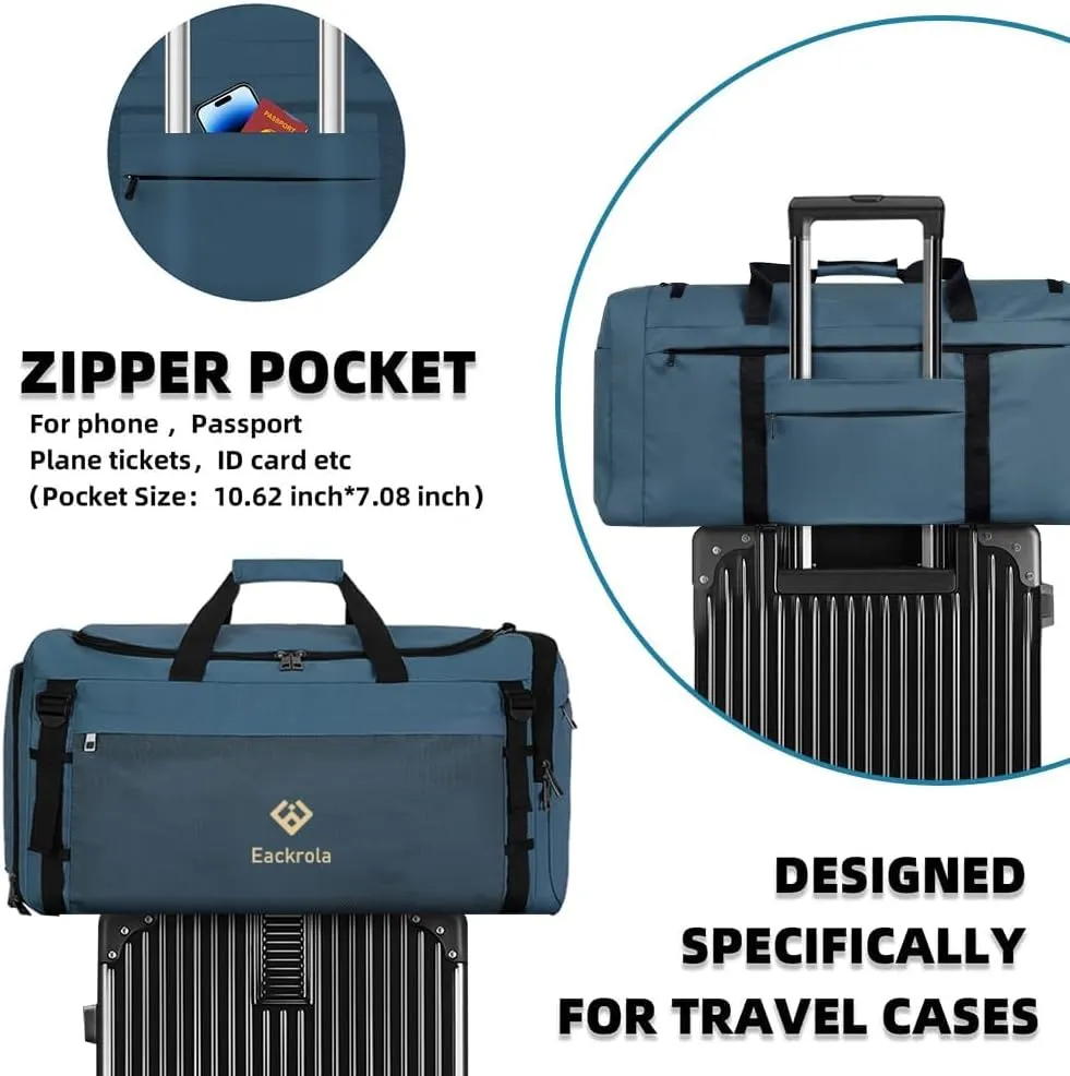 Eackrola Extra Large Sports Gym Bag, Travel Duffel bag with Wet Pocket & Shoes Compartment for men women, 85L, Lightweight Haze Blue