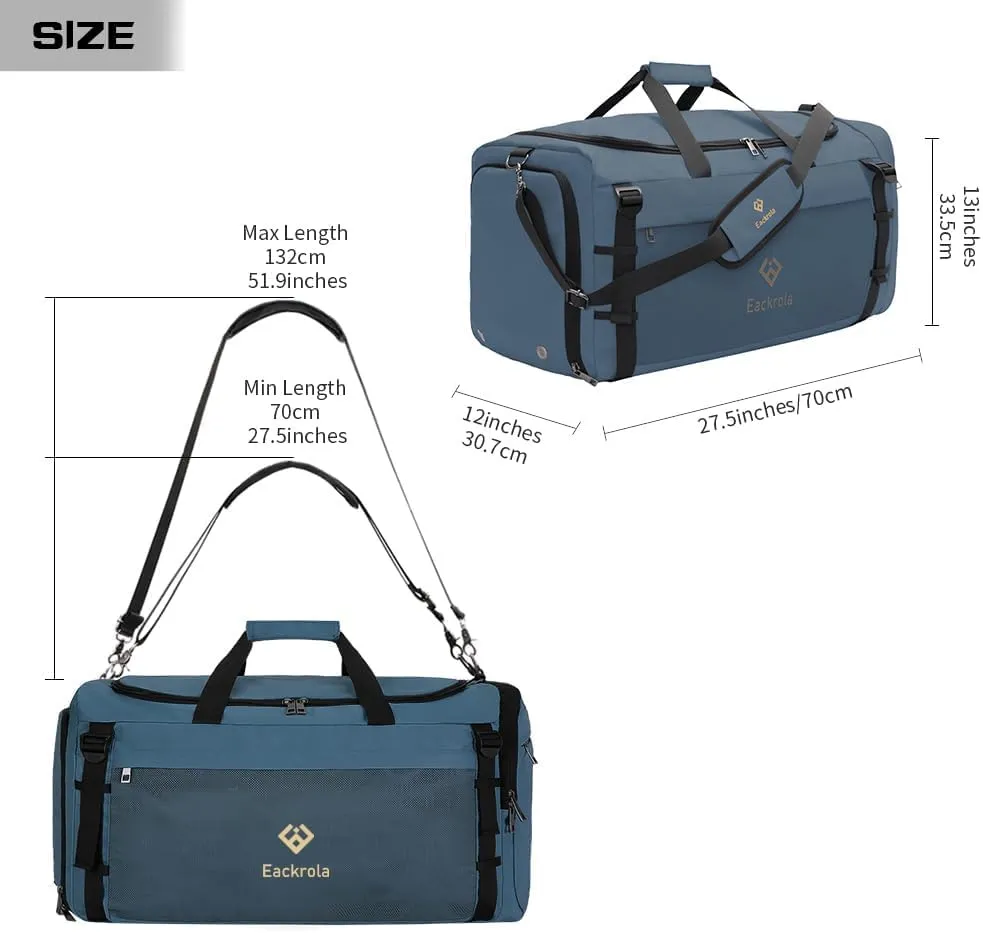 Eackrola Extra Large Sports Gym Bag, Travel Duffel bag with Wet Pocket & Shoes Compartment for men women, 85L, Lightweight Haze Blue