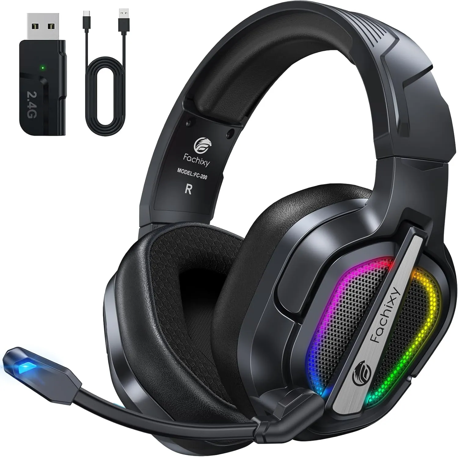 FC200 Wireless Gaming Headset for PS5, PS4-2.4GHz USB Foldable Headphones with Mic - 3D Stereo Bluetooth Headset with 50Hrs Battery Life, for Switch, PC, Mac, Mobile