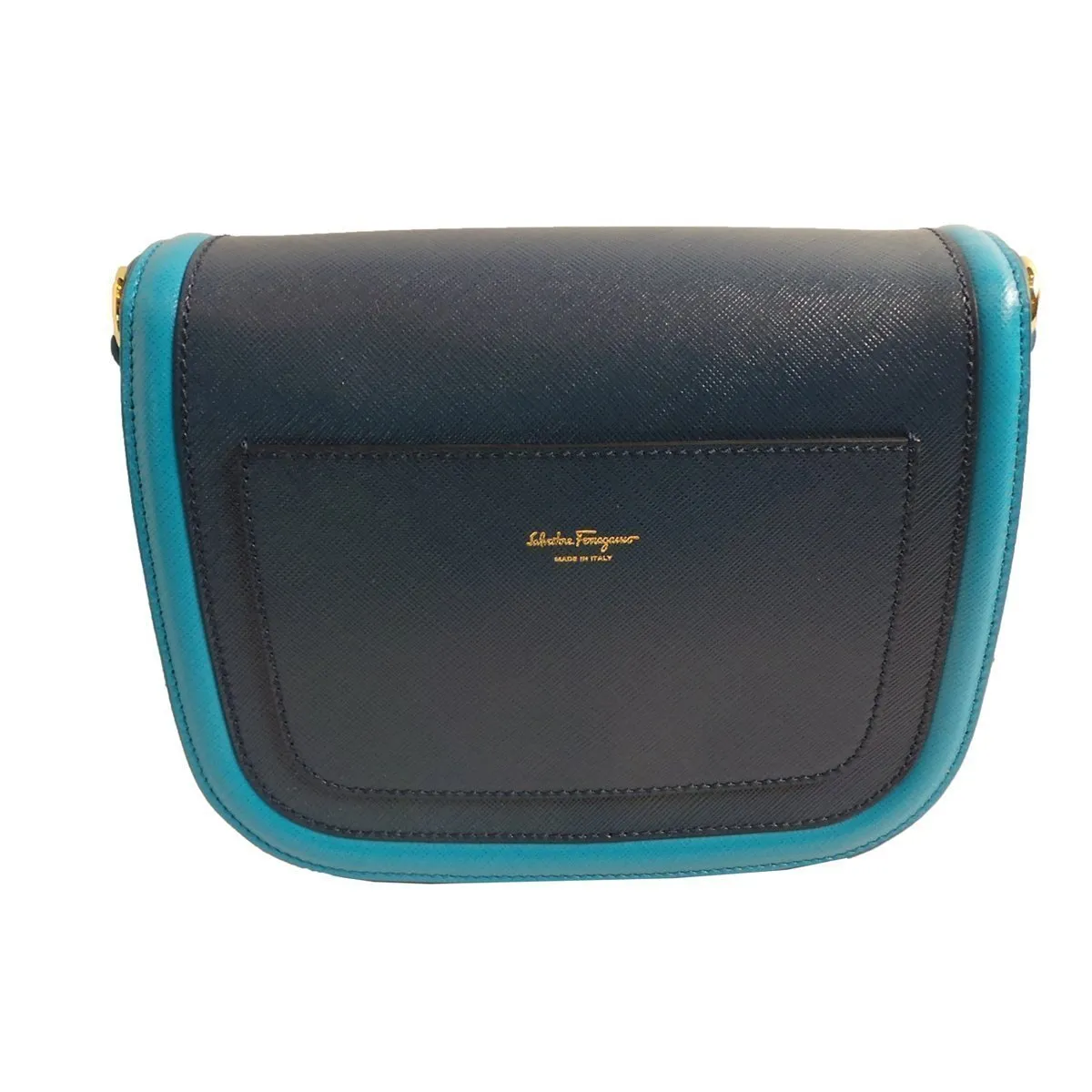 Ferragamo Greta Blue Cross Grain Calf Leather Gancini Crossbody Bag