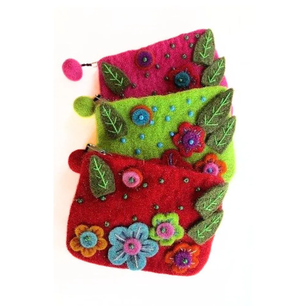 Flowers Felted Wool Coin Purse