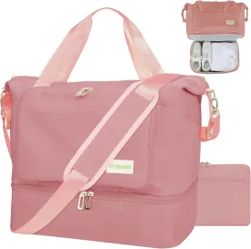 Foldable Travel Duffel Bag for Women, Water Resistant Personal Item/Carry Bag, Overnight Weekender Bag with Wet Compartment