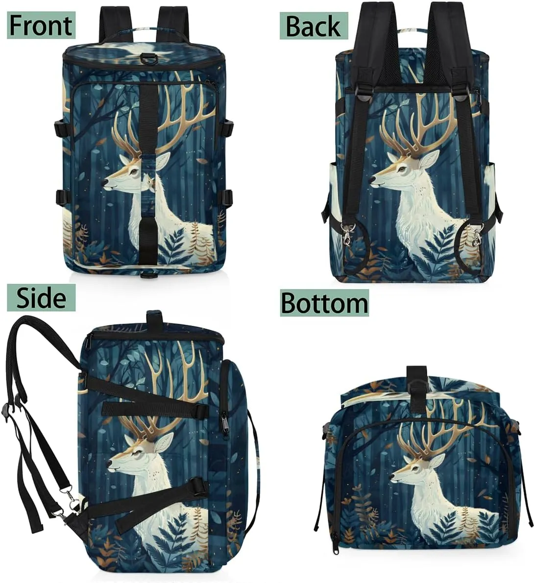 Forest Deer Woodland Travel Backpack Carry On Flight Approved for Women Men, 18.9 Inch Large Wildlife Deer Airline Approved Luggage Weekender Backpacks