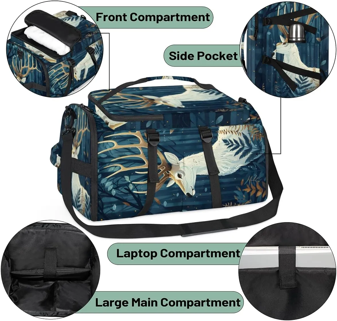 Forest Deer Woodland Travel Backpack Carry On Flight Approved for Women Men, 18.9 Inch Large Wildlife Deer Airline Approved Luggage Weekender Backpacks
