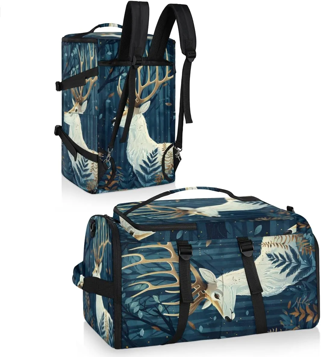 Forest Deer Woodland Travel Backpack Carry On Flight Approved for Women Men, 18.9 Inch Large Wildlife Deer Airline Approved Luggage Weekender Backpacks