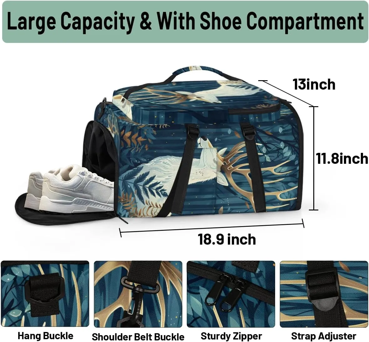 Forest Deer Woodland Travel Backpack Carry On Flight Approved for Women Men, 18.9 Inch Large Wildlife Deer Airline Approved Luggage Weekender Backpacks