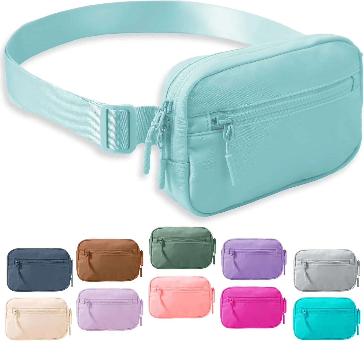 FORZAROCKET Essential Belt Bag w/Long Strap 70" & Front Zip Pocket  Crossbody Bag w/Extended Strap  Fanny Pack for Women Men  Two-Way Zipper Sling Bag  Travel & Plus Size Friendly, Icing Blue