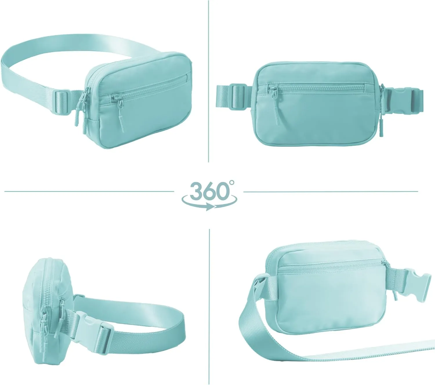 FORZAROCKET Essential Belt Bag w/Long Strap 70" & Front Zip Pocket  Crossbody Bag w/Extended Strap  Fanny Pack for Women Men  Two-Way Zipper Sling Bag  Travel & Plus Size Friendly, Icing Blue