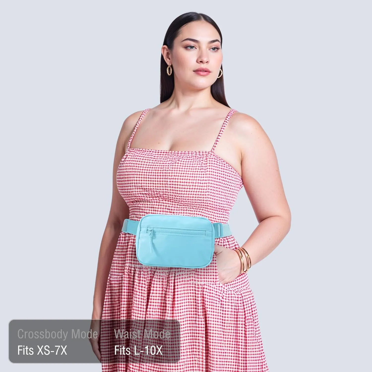 FORZAROCKET Essential Belt Bag w/Long Strap 70" & Front Zip Pocket  Crossbody Bag w/Extended Strap  Fanny Pack for Women Men  Two-Way Zipper Sling Bag  Travel & Plus Size Friendly, Icing Blue