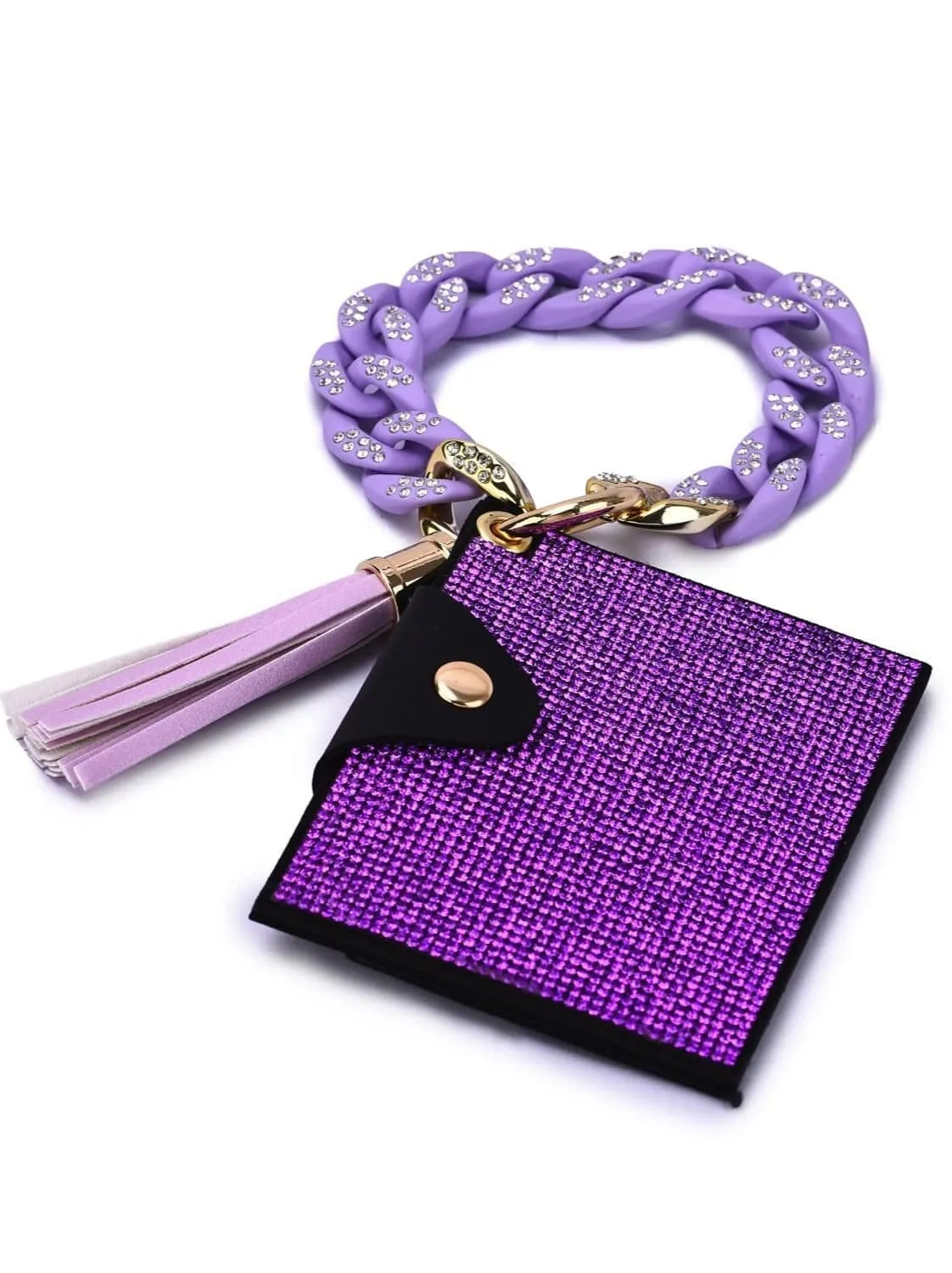 HB23277 Rhinestone Keychain Bracelet Wallet With Chain Bangle