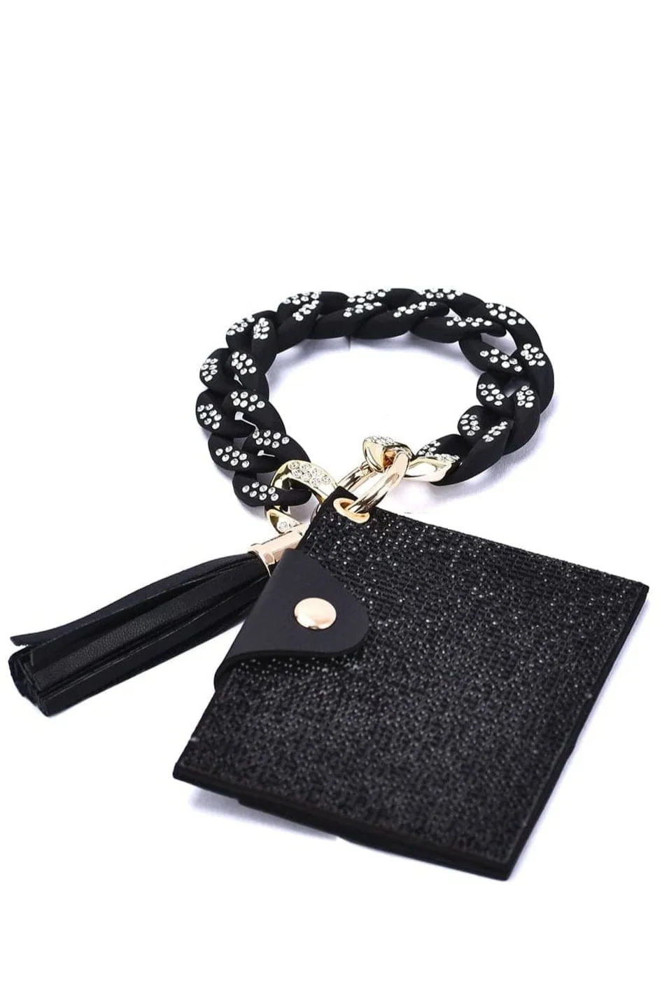 HB23277 Rhinestone Keychain Bracelet Wallet With Chain Bangle