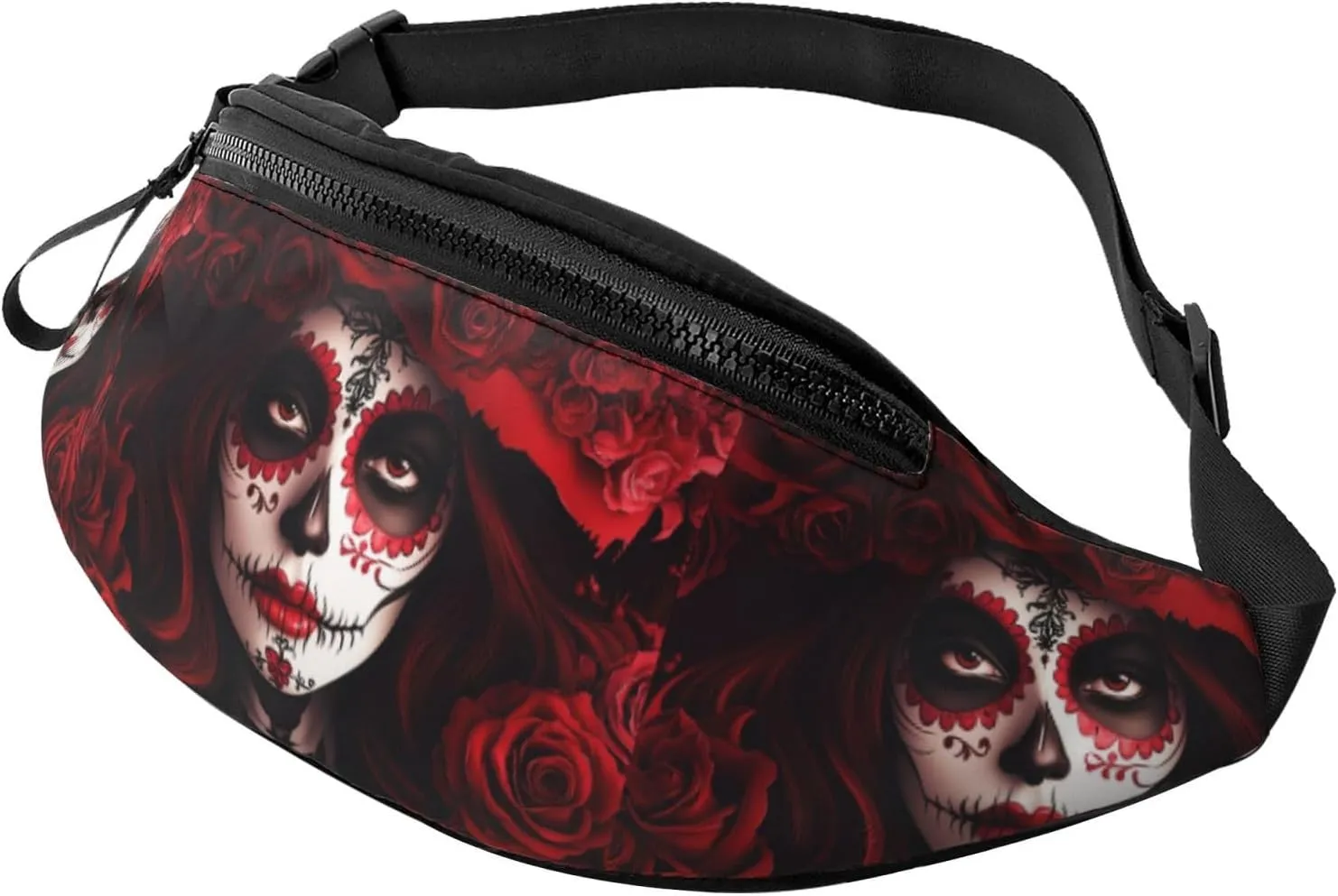 Hiking Fanny Pack Mexico-Women-Sugar-Skull Crossbody Waist Bag Lightweight Belt Bag
