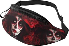 Hiking Fanny Pack Mexico-Women-Sugar-Skull Crossbody Waist Bag Lightweight Belt Bag
