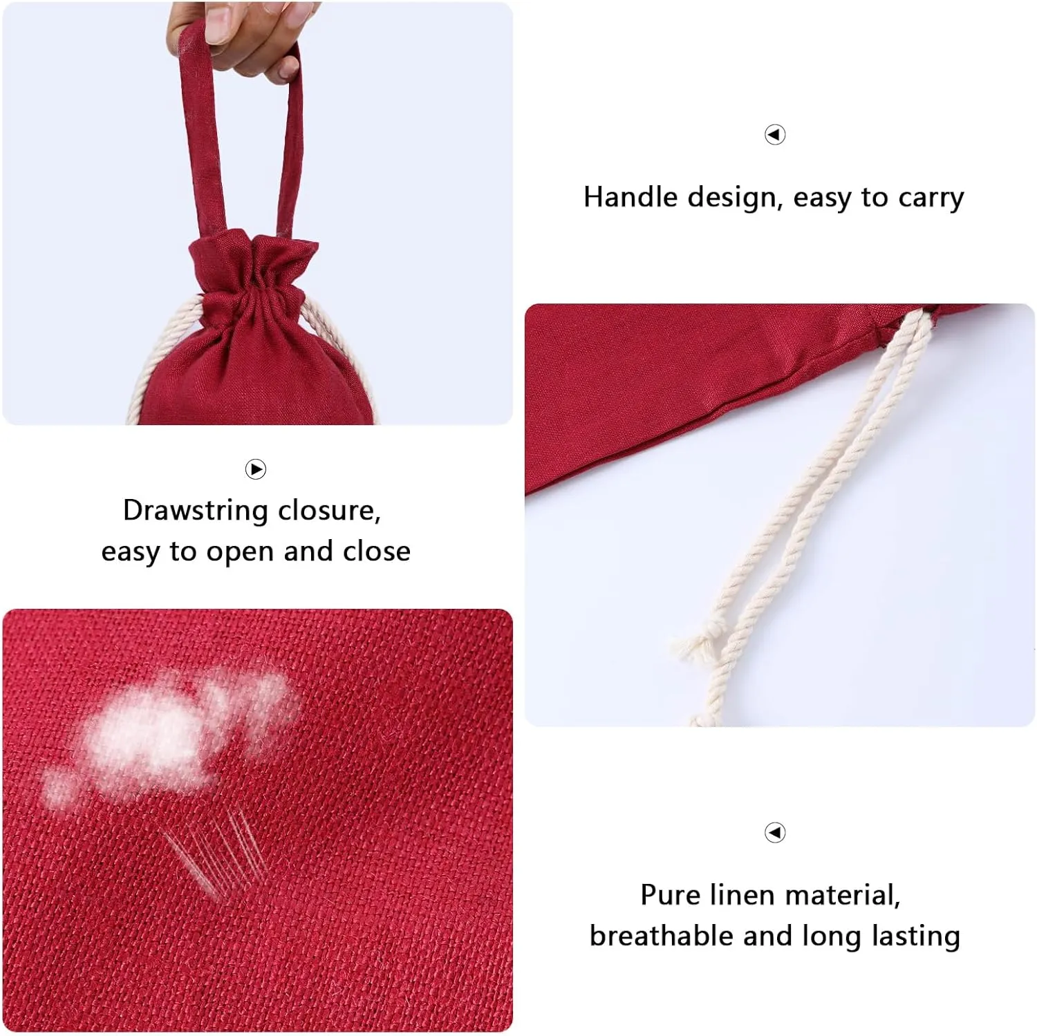 HSOFTIFY 4 Pcs 100% Linen Wine Bags Drawstring with Handle 14x6.3 Inches Wine Bottle Gift Wrapping for Party, Wedding, Christmas (Red)