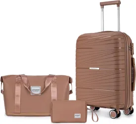 LARVENDER Carry On Luggage 22x14x9 Airline Approved, 20 Inch Hardshell & Lightweight PP Carry On Suitcase for Women with Spinner Wheels TSA Lock, Mocha