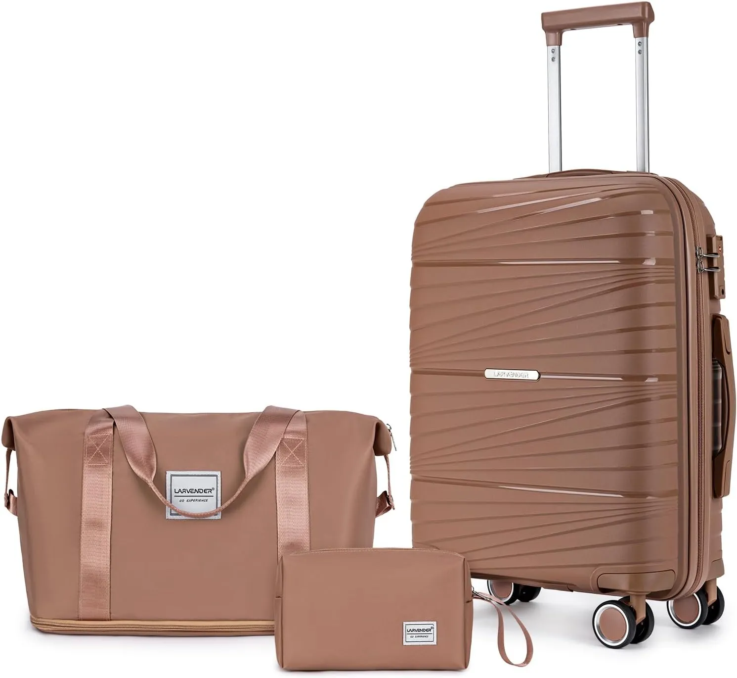 LARVENDER Carry On Luggage 22x14x9 Airline Approved, 20 Inch Hardshell & Lightweight PP Carry On Suitcase for Women with Spinner Wheels TSA Lock, Mocha