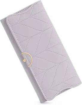 Leather Wallet for Women Trifold Womens' RFID Blocking Wallet Card Holder Purse Clutch with Zipper Coin Pocket,Light Purple