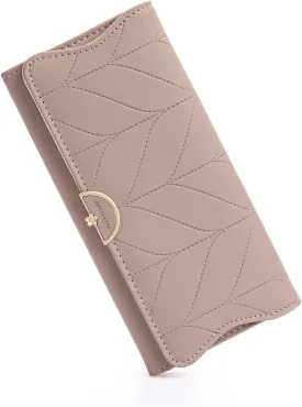 Leather Wallet for Women Trifold Womens' RFID Blocking Wallet Card Holder Purse Clutch with Zipper Coin Pocket,Soybean Sand