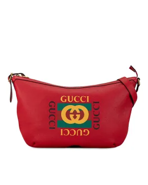 Logo Half Moon Hobo Bag with Leather Strap and Interior Zip Pocket