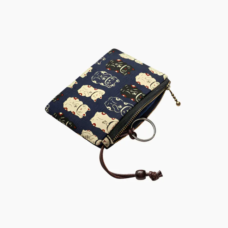 Lucky Cat Series Cotton Zippered Coin Purse