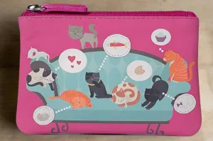 Mala Leather Cats on the Sofa Coin Purse Pink