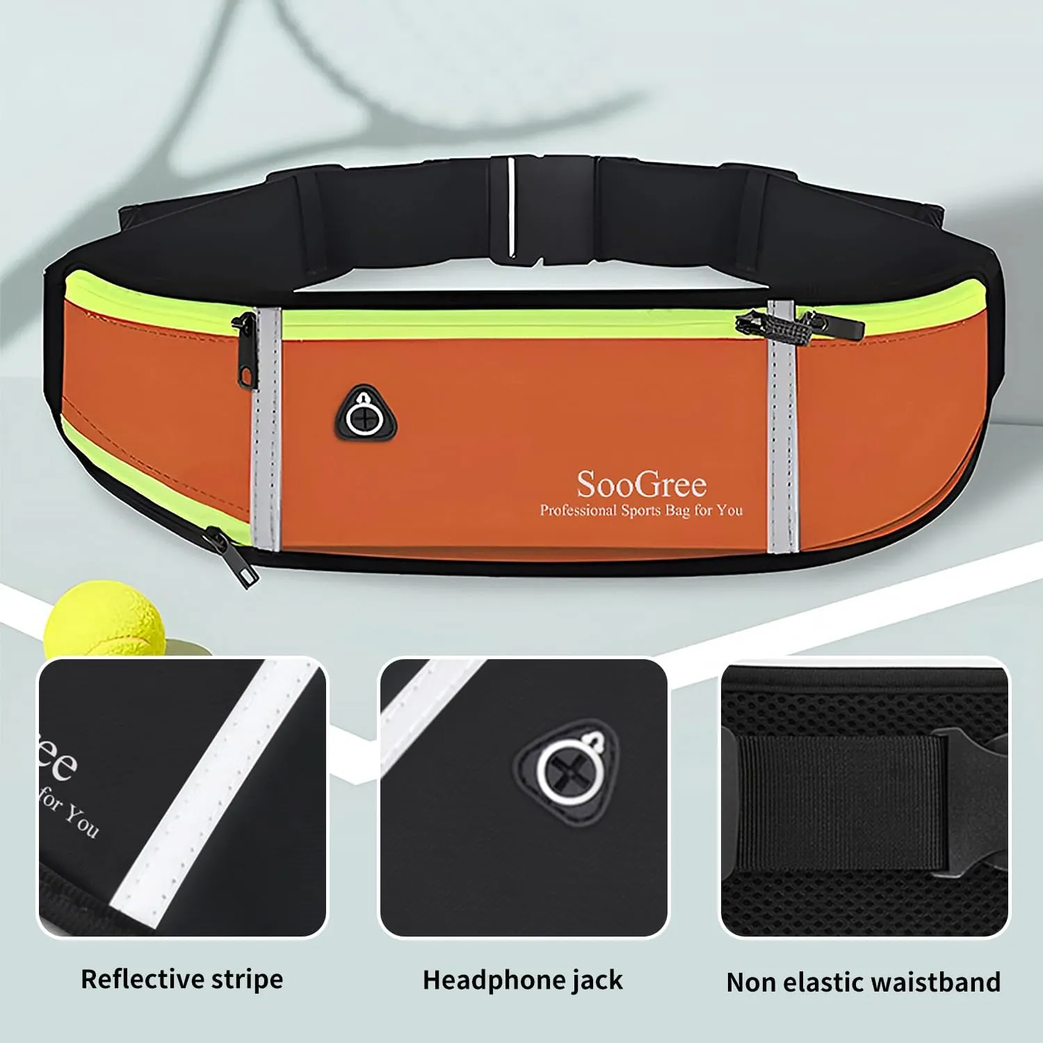 Men Women Running Belts,Slim Sport Belts,Waterproof Running Fanny Pack,Waterproof Running Waist Packs with Reflective Strip,Runner Belt for Running Walking Cycling Camping Gym (Orange)