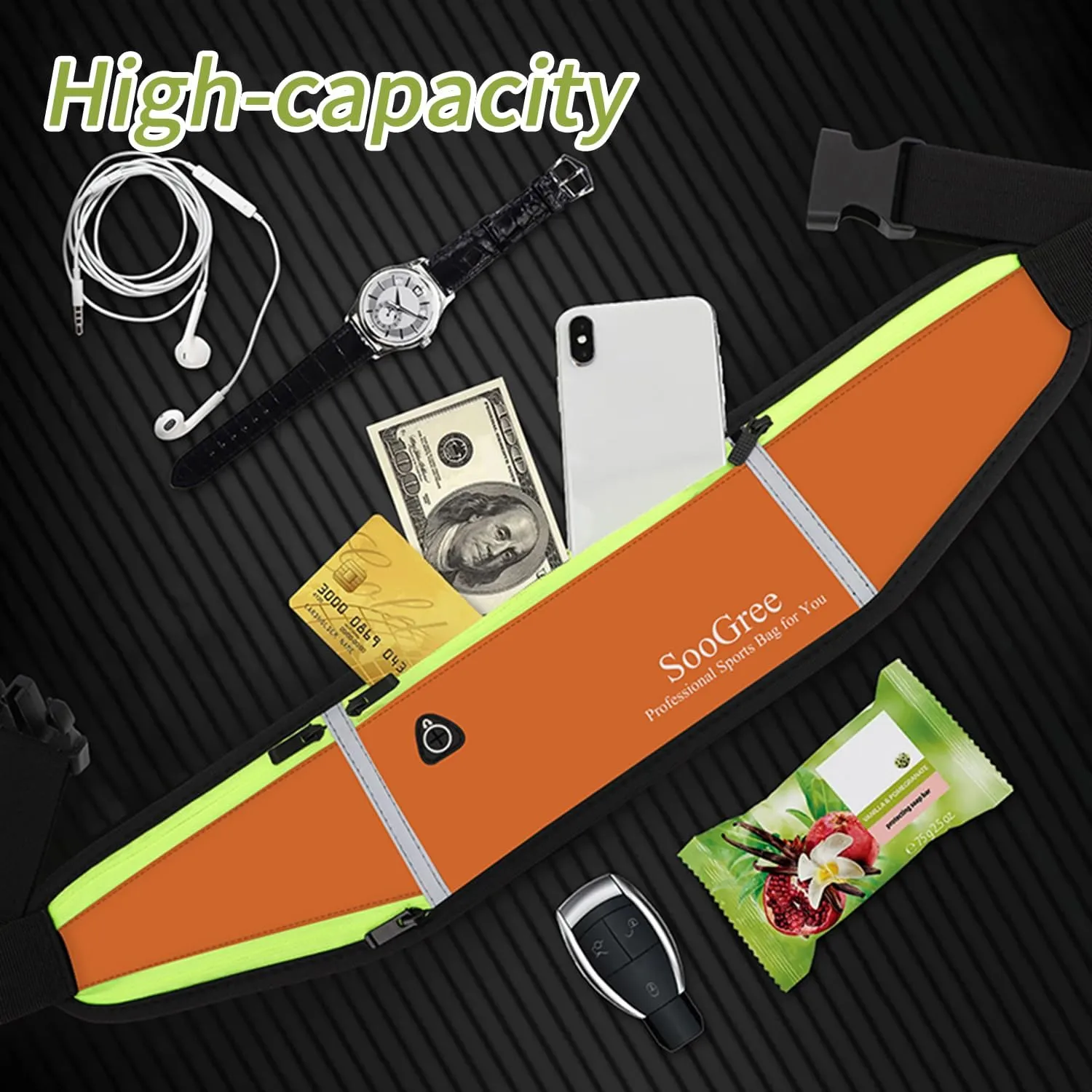 Men Women Running Belts,Slim Sport Belts,Waterproof Running Fanny Pack,Waterproof Running Waist Packs with Reflective Strip,Runner Belt for Running Walking Cycling Camping Gym (Orange)