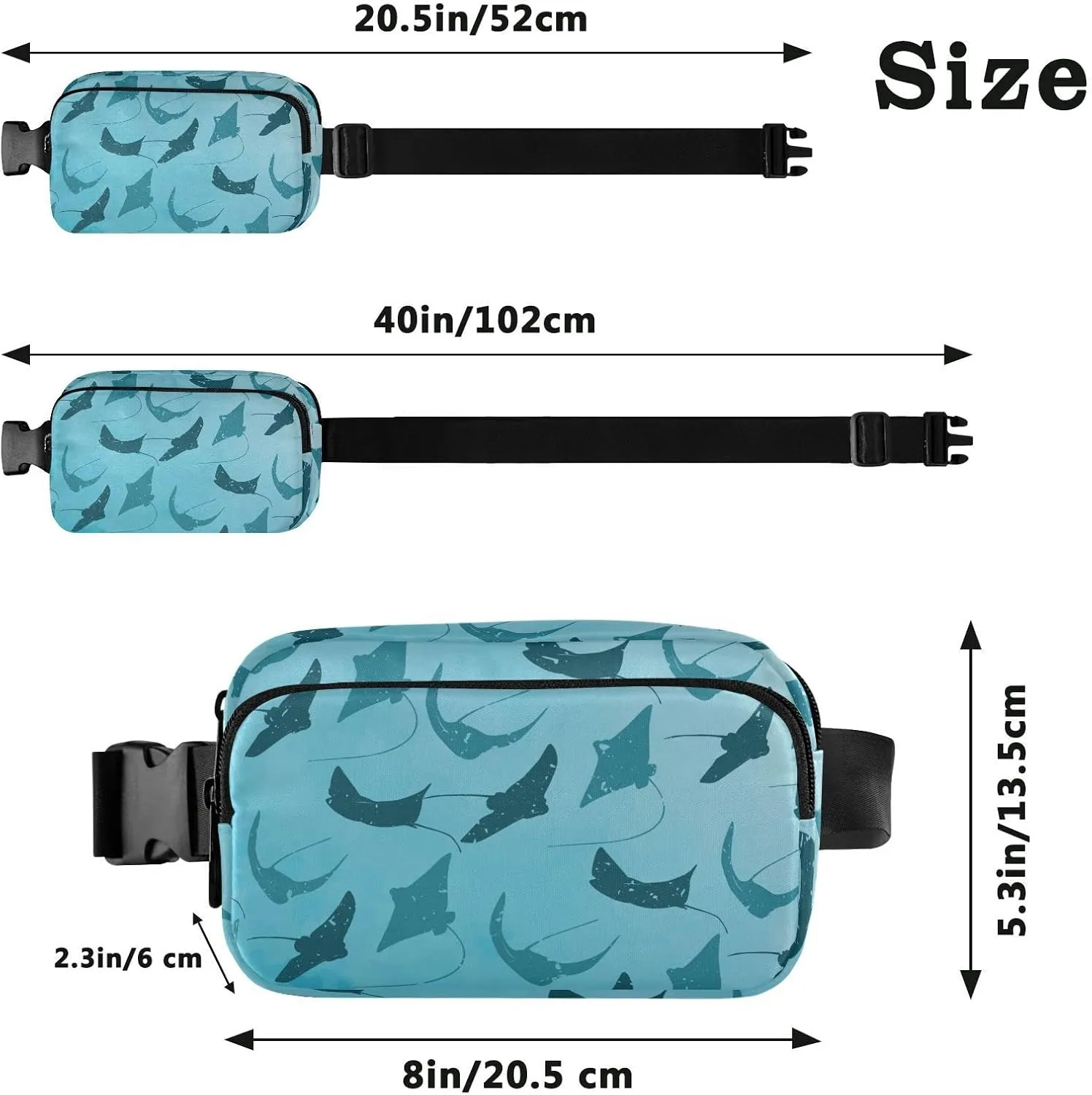 Ocean Manta Rays Fish Fanny Pack for Men Women,Crossbody Waist Bag Pack with Adjustable Strap Mini Belt Bag for Running Cycling