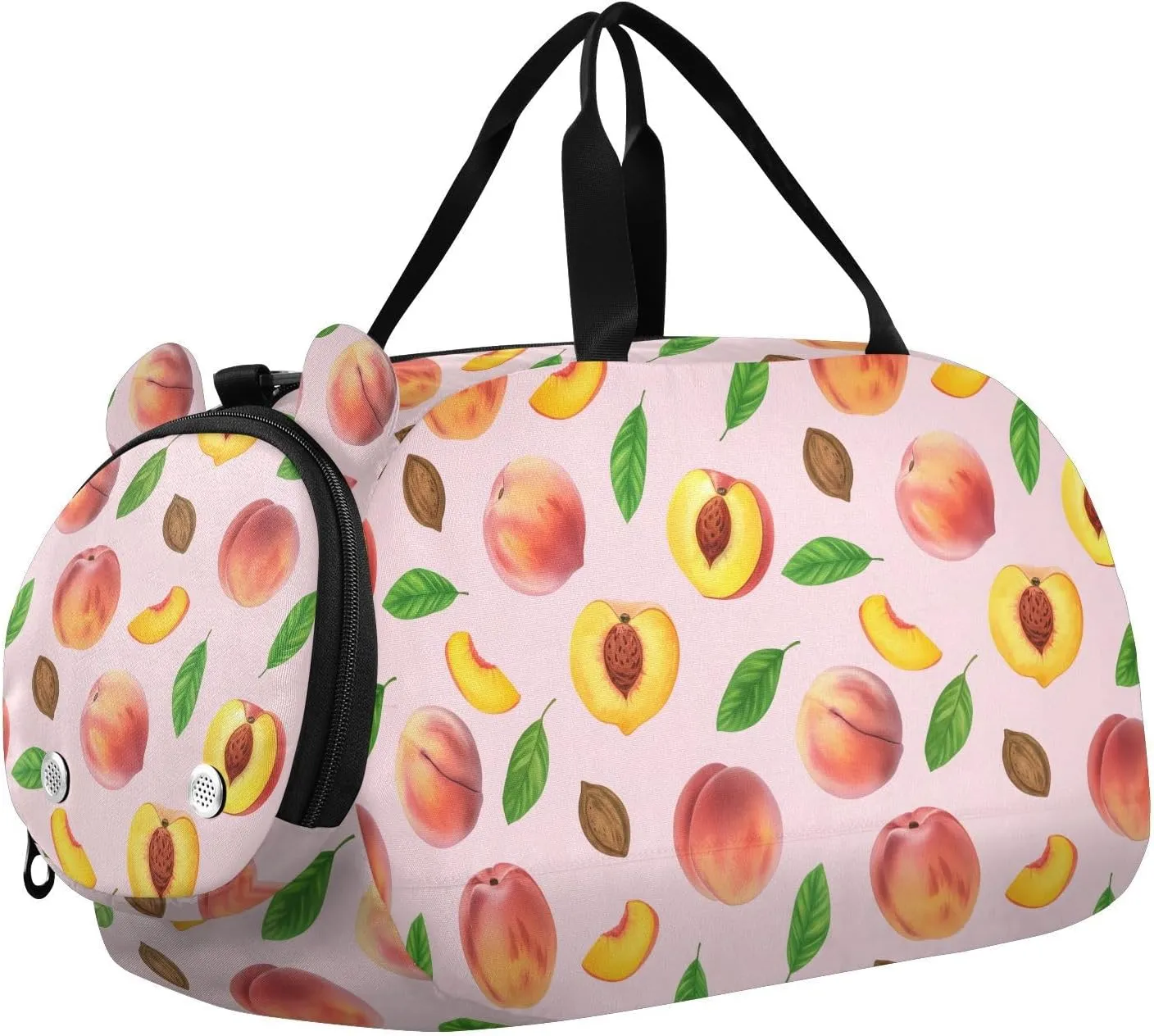Peach Leaves Pink Kids Travel Duffel Bag for Boys Girls Overnight Weekend Tote Bag with Shoes Compartment for Gym Sports Dance