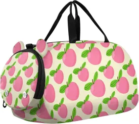 Pink Peach Leaves Kids Travel Duffel Bag for Boys Girls Overnight Weekend Tote Bag with Shoes Compartment for Dance Gym Sports