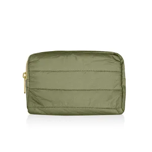 Puffer Mini Clutch with Loopholes in Shimmer Olive Green