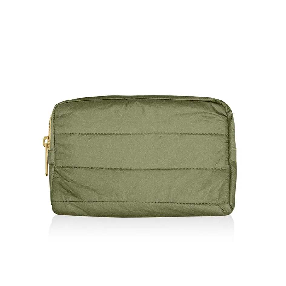 Puffer Mini Clutch with Loopholes in Shimmer Olive Green